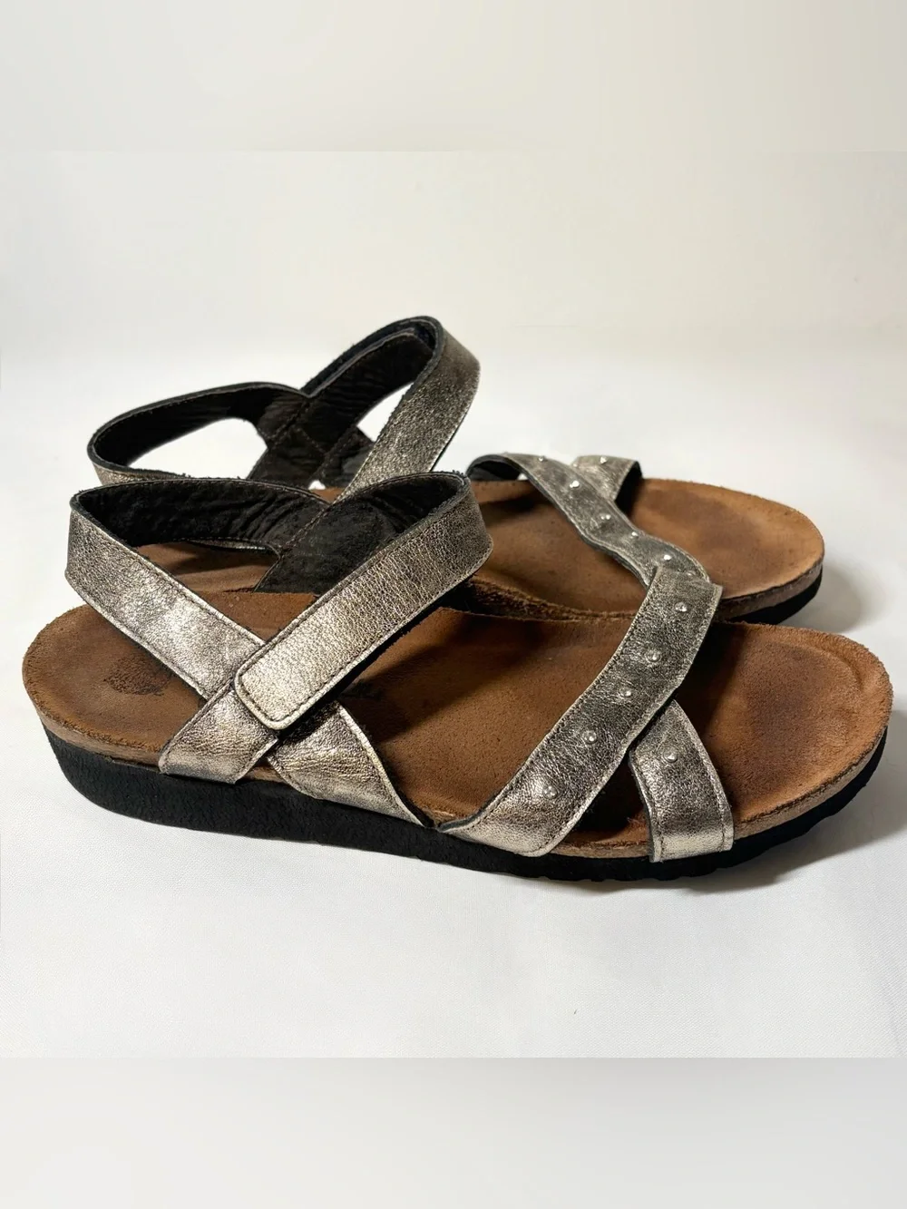 Naot Alyssa Metallic Leather Studded Adjustable Strap Comfort Sandals Size EU 38